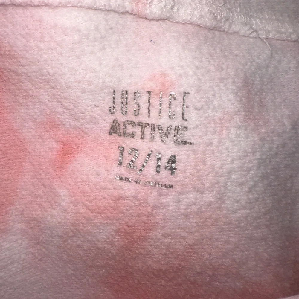 Justice Active Pink Tie Dye Glitter Justice Spell‎ Out Hoodie Size 12/14 *FLAWS*
